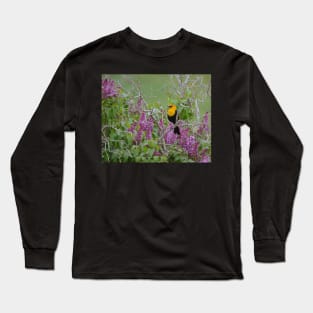 Yellow Head Blackbird and Lilacs Long Sleeve T-Shirt